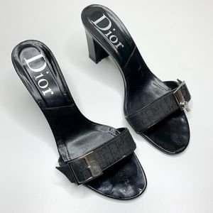 Vintage Y2K Christian Dior Monogram Print Heel Key Slides Sz 39